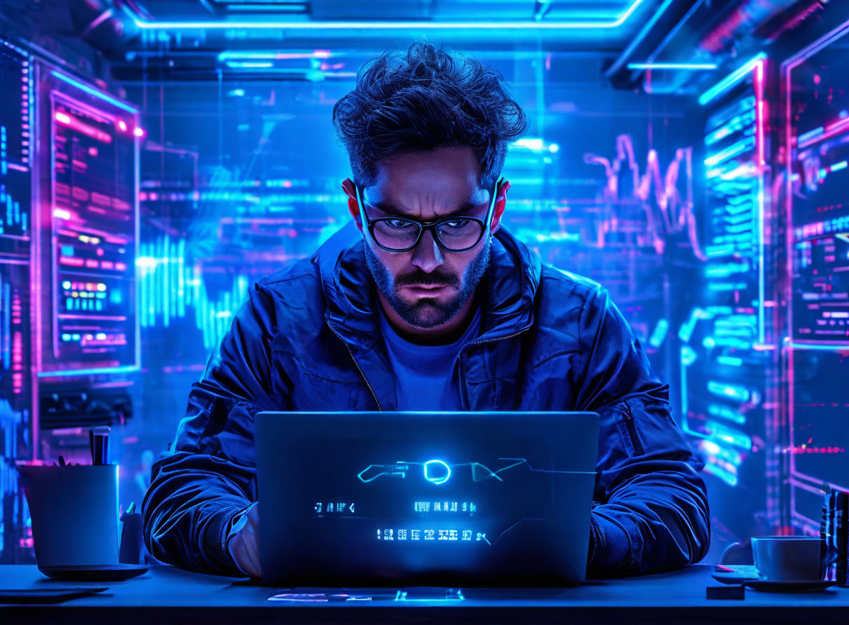 small business owner stressed at laptop